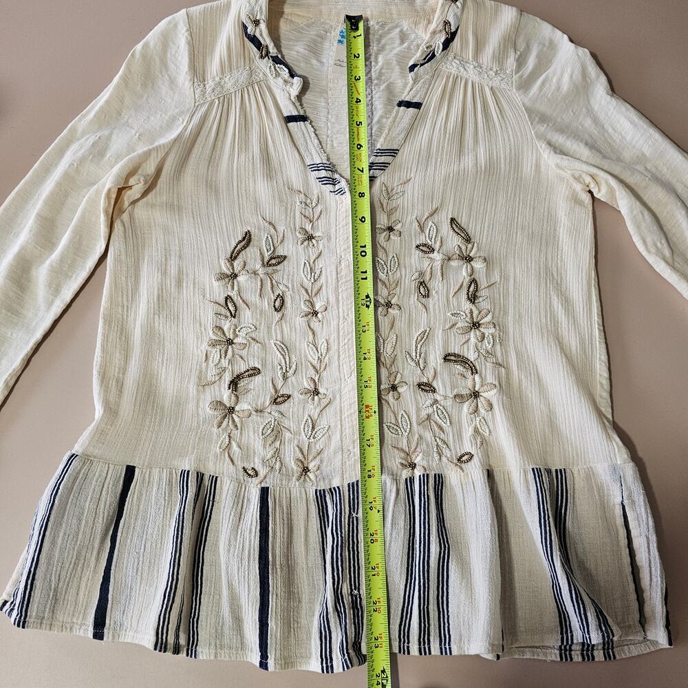 EUC Anthropologie C. Keer Spry Boundary Top Beaded Cotton Button Down Shirt S - Picture 7 of 10